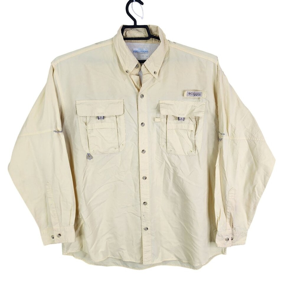 Mens Yellow Columbia Shirt Button Down Omni Shade Fishing Long Sleeve Size XXL